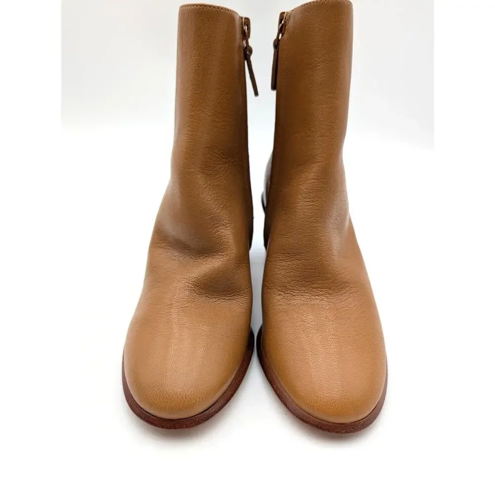 Tory Burch Brooke Stamped Ankle Boots Women's Tan Leather Size US6M EU36.5